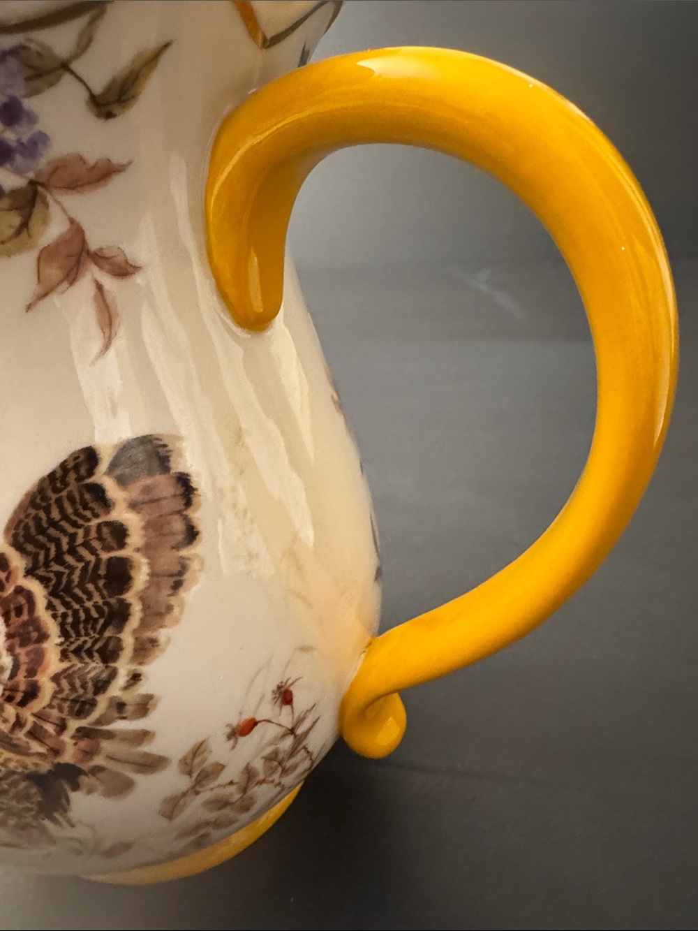NWOT POTTER'S STUDIO Thanksgiving Pitcher with Turkey/Leaves - Metallic Accent - Picture 5 of 10